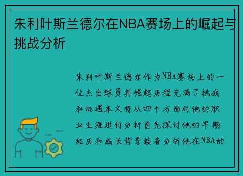 朱利叶斯兰德尔在NBA赛场上的崛起与挑战分析