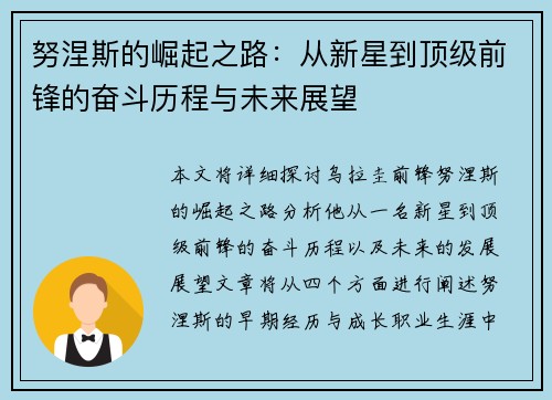 努涅斯的崛起之路：从新星到顶级前锋的奋斗历程与未来展望